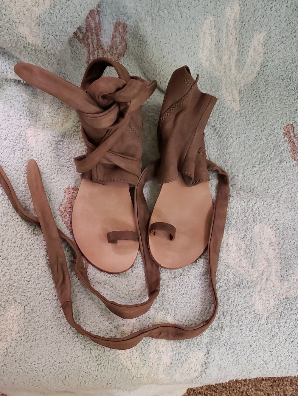 Free People Tan Leather Wrap-Around Sandals